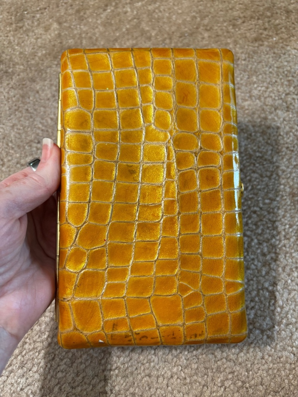 Vintage ABAS Yellow Croc Embossed Leather Framed Clutch Wallet